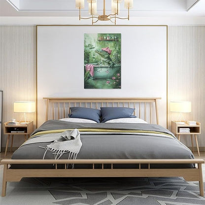 Bathroom Crocodile Wall Art Alligator Bathroom Pictures Wall Decor Funny Toilet Bathroom Canvas Painting Home Modern Artwork Decorations Framed for Restroom 20 x 24 inch