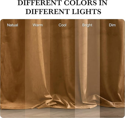 RYB HOME Luxurious Bronze Velvet Curtain Panels for Living Room Bedroom, Heavy Duty Thermal Insulated Floor-Length Back Tab Velvet Drapes for Vintage Decor, 52" W x L90 L, 2 Panels Set