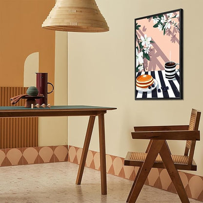 Vintage Dining Table Afternoon Tea Wall Art Funky Coffee Food Flowers Canvas Posters Cakes Bread Pastries Kitchen Prints Painting For Modern Home Dining Room Bakery Cafe Wall Decor 24x36in Framed