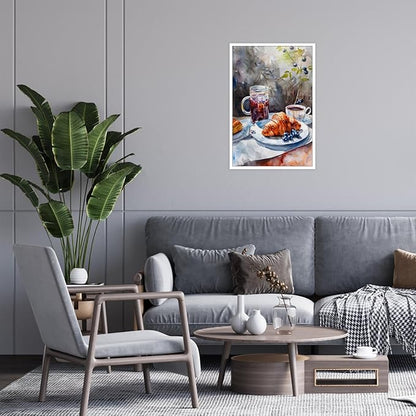 Vintage Coffee Food Kitchen Wall Art Colorful Bread Pastries Drinks Canvas Posters Funky Dining Table Plates Afternoon Tea Prints Painting For Modern Dining Room Cafe Wall Decor 16x24in Unframed