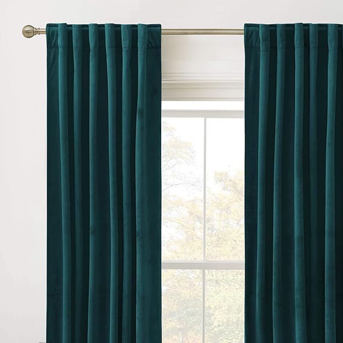 RYB HOME Teal Velvet Curtains 92 inches, Back Tab Soft Fabric Room Darkening Thermal Insulated Luxurious Home Decor Curtains for Living Room Bedroom, W 52" x L 92", 2 Panels Set