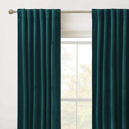 RYB HOME Teal Velvet Curtains 92 inches, Back Tab Soft Fabric Room Darkening Thermal Insulated Luxurious Home Decor Curtains for Living Room Bedroom, W 52" x L 92", 2 Panels Set