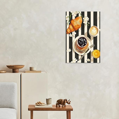 Vintage Black And White Kitchen Food Wall Art Funky Afternoon Tea Pastries Canvas Posters Colorful Cake Bread Oranges Prints Painting For Modern Dining Room Bakery Cafe Wall Decor 8x10in Framed
