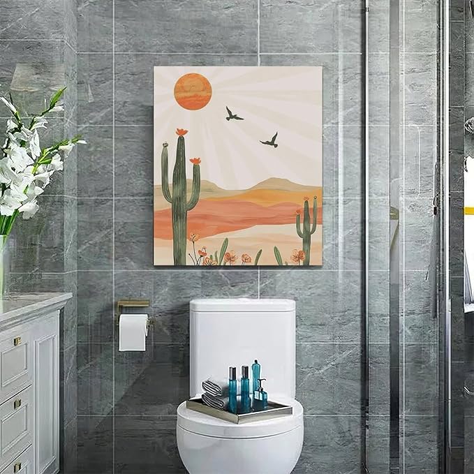 Boho Cactus Wall Art Succulent Desert Pictures Wall Decor Minimalist Nature Canvas Painting Print Home Modern Artwork Decorations Framed for Bathroom Living Room Bedroom Office 20 x 24 inch