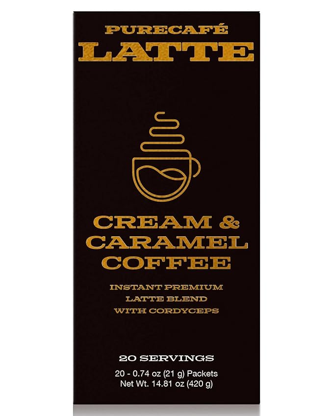 PureCafé Latte Blend with Cordyceps & Premium Ingredients | Instant Latte Mix for Energy & Wellness Support | Smooth, Creamy Flavor | Quick & Easy Preparation at Home