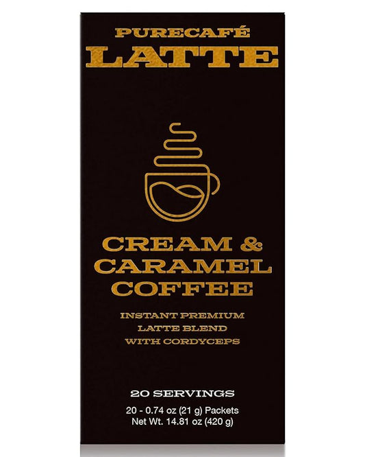 PureCafé Latte Blend with Cordyceps & Premium Ingredients | Instant Latte Mix for Energy & Wellness Support | Smooth, Creamy Flavor | Quick & Easy Preparation at Home
