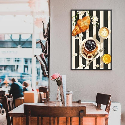 Vintage Black And White Kitchen Food Wall Art Funky Afternoon Tea Pastries Canvas Posters Colorful Cake Bread Oranges Prints Painting For Modern Dining Room Bakery Cafe Wall Decor 12x16in Framed