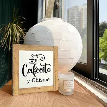 Coffee Wood Plaque Sign, Cafecito y Chisme, Box Wood Plaques Desk Décor, Rustic Kitchen Home Decor, Tea Room Decor, Decor Sign for Coffee Bar Home Office Kitchen, Coffee Lover Gift, 5.9×5.9inch D