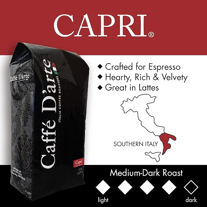 Caffe D'arte Capri Whole Bean Espresso Coffee, 5 Pounds