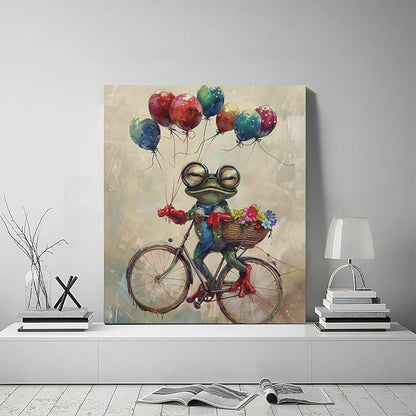 Banksy Frog Wall Art Funny Frog Pictures Vintage Canvas Wall Decor Painting Pop Home Modern Artwork Decorations Framed for Living Room Bedroom Bathroom Office 20 x 24 inch