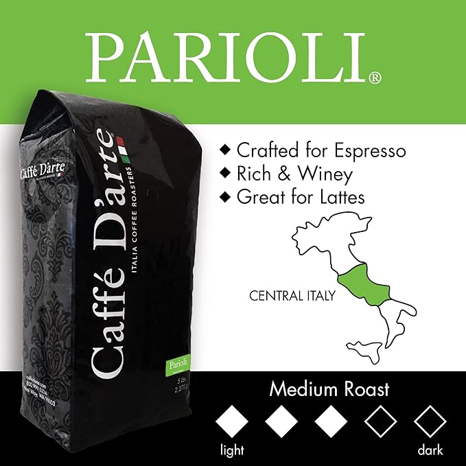 Caffe D'arte Parioli Whole Bean Espresso Coffee, 5 Pounds