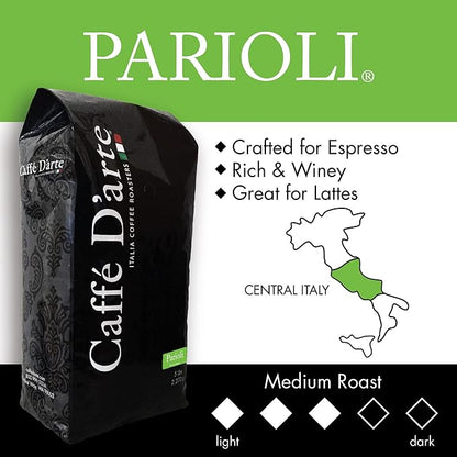 Caffe D'arte Parioli Whole Bean Espresso Coffee, 5 Pounds