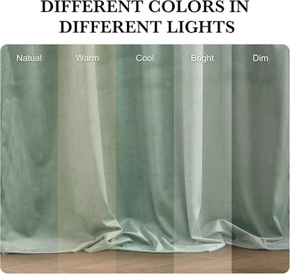 RYB HOME Mint Green Velvet Curtains 102 inches Long, Room Darkening, Floor-Length, Stylish Back Tab Velvet Drapes for Nursery Living Room Office, 52" W x L102 L, Auqa