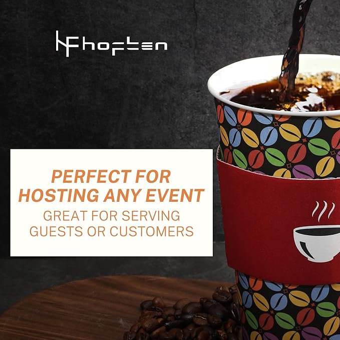 100 Pack 16 oz Disposable Coffee Cups with Lids and Sleeves, To Go Paper Cups for Hot & Cold Beverage, Sturdy Thick Paper & Leak-free, Black & White Designs for Home, Business, Café, Juice or Tea.
