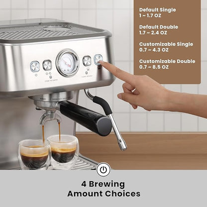 Gevi EzBru 1000C Programmable Barista Level Espresso Machine | 20Bar Pump + PID Temp Control (Adjustable Shot/Temp) | 58mm Portafilter w/Pressure Gauge | 2.2L Tank & Barista Kit | Home & Café Use