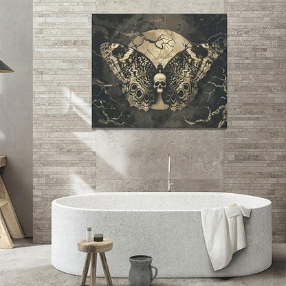 Skull Gothic Wall Art Skeleton Butterfly Dark Spooky Pictures Wall Decor Goth Horror Canvas Painting Home Modern Artwork Decorations Framed for Bathroom Living Room Bedroom Office 24x20 inch