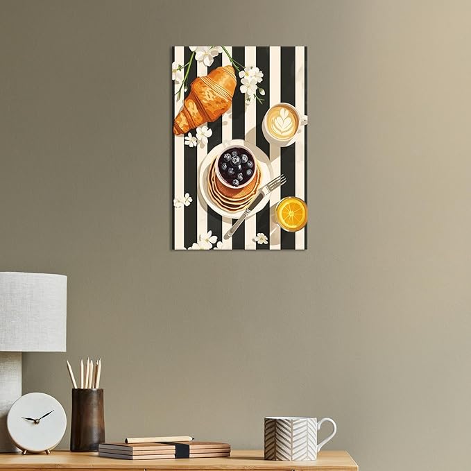 Vintage Black And White Kitchen Food Wall Art Funky Afternoon Tea Pastries Canvas Posters Colorful Cake Bread Oranges Prints Painting For Modern Dining Room Bakery Cafe Wall Decor 8x10in Framed