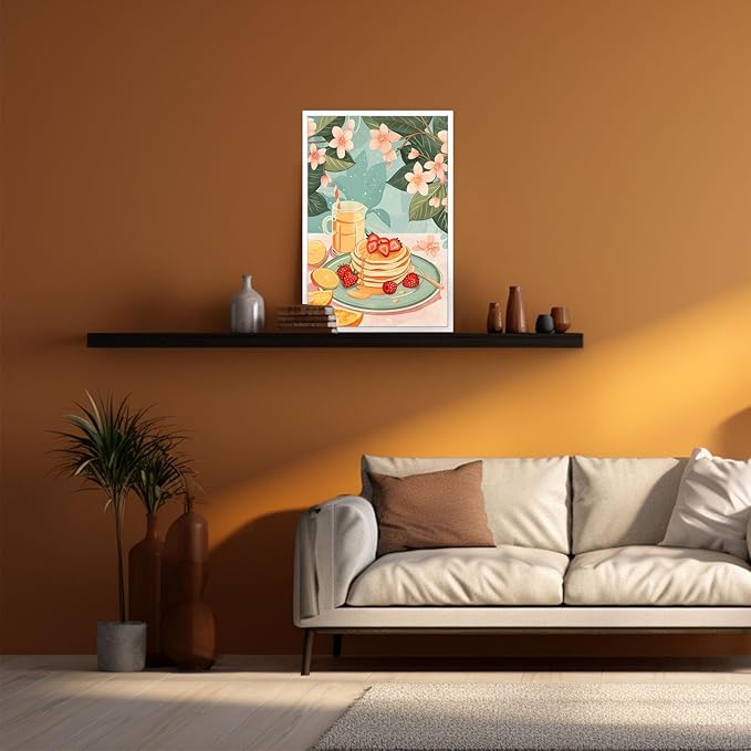 Vintage Food Afternoon Tea Kitchen Wall Art Funny Drinks Fruits Food Pastries Canvas Posters Funky Pink Strawberry Cake Orange Flowers Prints Painting For Living Room Wall Decor 8x10in Unframed