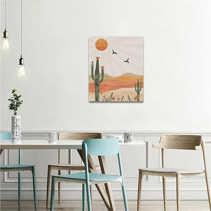 Boho Cactus Wall Art Succulent Desert Pictures Wall Decor Minimalist Nature Canvas Painting Print Home Modern Artwork Decorations Framed for Bathroom Living Room Bedroom Office 20 x 24 inch