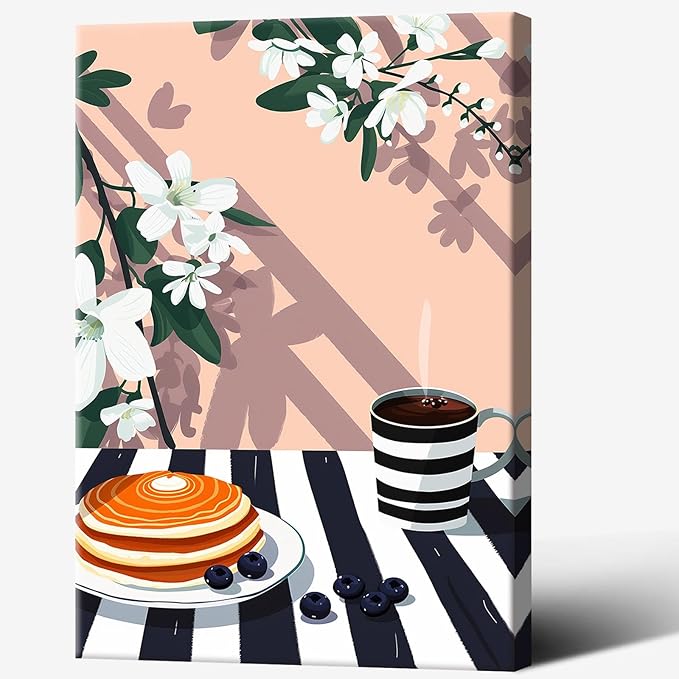 Vintage Dining Table Afternoon Tea Wall Art Funky Coffee Food Flowers Canvas Posters Cakes Bread Pastries Kitchen Prints Painting For Modern Home Dining Room Bakery Cafe Wall Decor 8x10in Framed