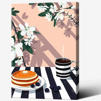 Vintage Dining Table Afternoon Tea Wall Art Funky Coffee Food Flowers Canvas Posters Cakes Bread Pastries Kitchen Prints Painting For Modern Home Dining Room Bakery Cafe Wall Decor 8x10in Framed