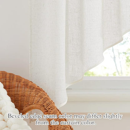 RYB HOME Flax Linen Curtains 24 inch Length, Semi Sheer Window Topper Tiers for Home Office Guest Room Cabinet, Rod Pocket Breathable Privacy Assured, W 42 x L 24 inches, Linen, 2 Panels