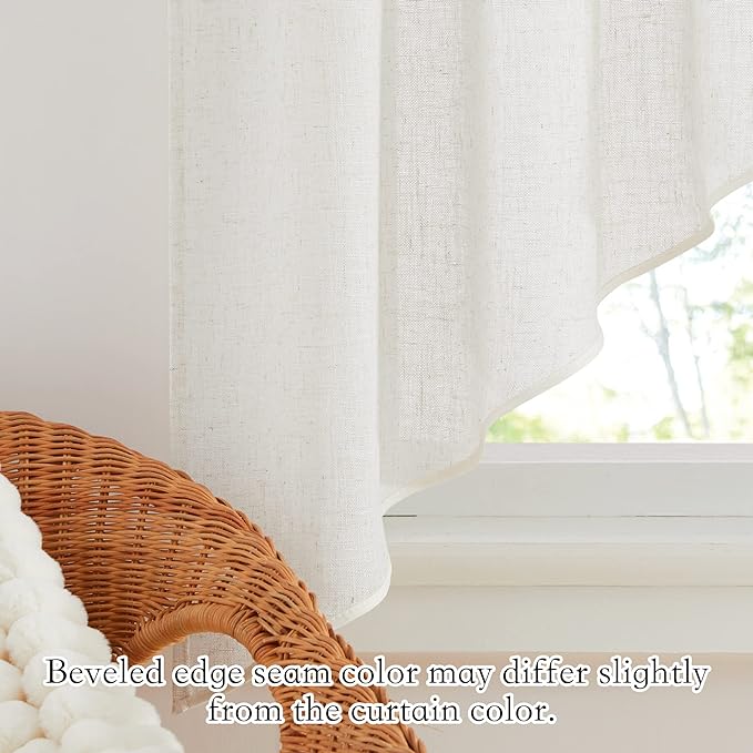 RYB HOME Flax Linen Curtains 24 inch Length, Semi Sheer Window Topper Tiers for Home Office Guest Room Cabinet, Rod Pocket Breathable Privacy Assured, W 42 x L 24 inches, Linen, 2 Panels