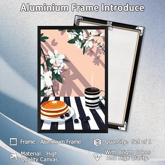 Vintage Dining Table Afternoon Tea Wall Art Funky Coffee Food Flowers Canvas Posters Cakes Bread Pastries Kitchen Prints Painting For Modern Home Dining Room Bakery Cafe Wall Decor 24x36in Framed