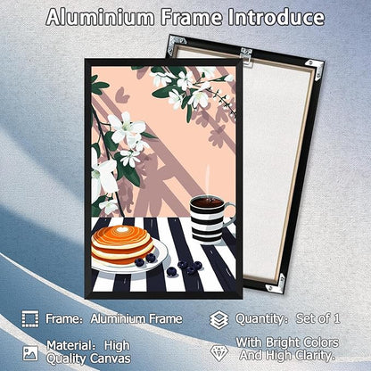 Vintage Dining Table Afternoon Tea Wall Art Funky Coffee Food Flowers Canvas Posters Cakes Bread Pastries Kitchen Prints Painting For Modern Home Dining Room Bakery Cafe Wall Decor 24x36in Framed