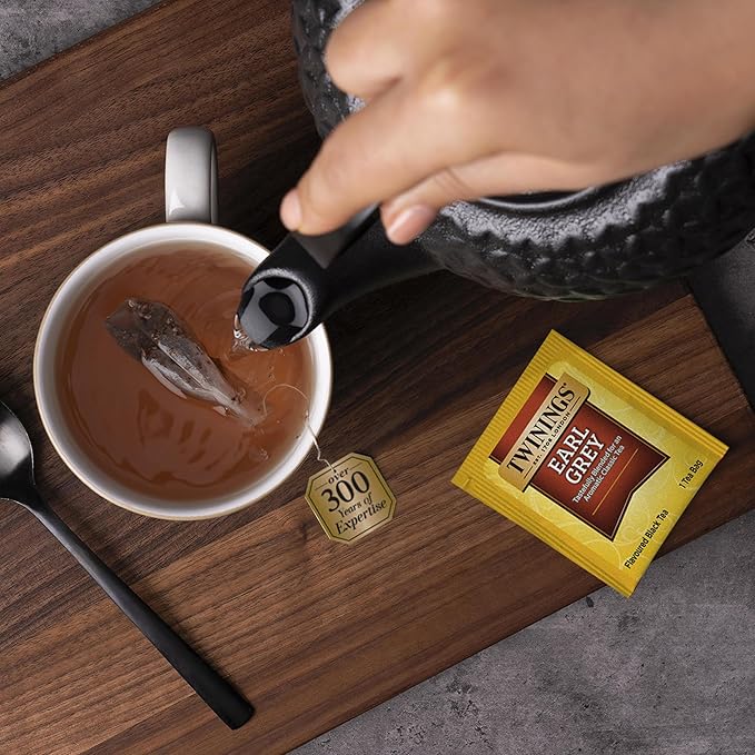Twinings Earl Grey Black Tea Individually Wrapped Bags, 50 Count (Pack of 6), Flavoured with Citrus and Bergamot, Caffeinated, Enjoy Hot or Iced | Packaging May Vary