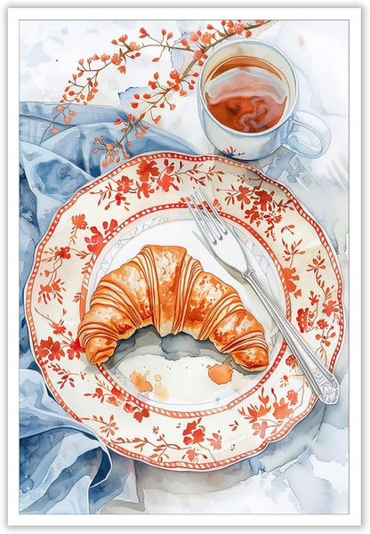 Vintage Coffee Food Kitchen Wall Art Funky Dining Table Plates Afternoon Tea Prints Painting Retro Bread Pastries Drinks Canvas Posters For Modern Cafedining Room Wall Decor 8x10in Unframed