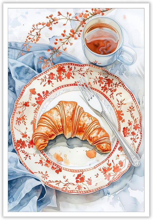 Vintage Coffee Food Kitchen Wall Art Funky Dining Table Plates Afternoon Tea Prints Painting Retro Bread Pastries Drinks Canvas Posters For Modern Cafedining Room Wall Decor 8x10in Unframed