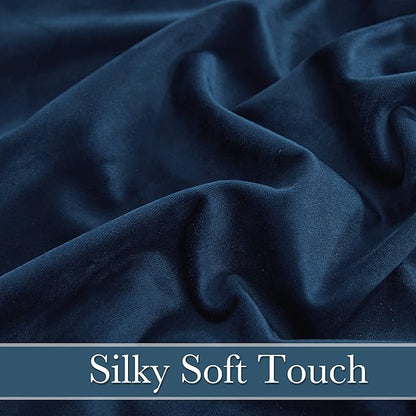 RYB HOME Navy Blue Velvet Curtains 100 inches, Back Tab Soft Fabric Room Darkening Thermal Insulated Luxurious Home Decor Curtains for Living Room Bedroom, W 52" x L 100", 2 Panels Set