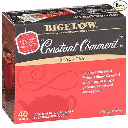 Bigelow Tea Constant Comment Black Tea, Caffeinated Tea, 40 Count Box (Pack of 6), 240 Total Tea Bags