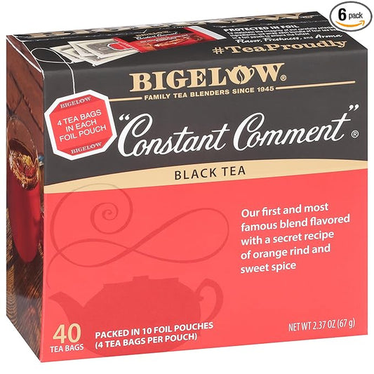 Bigelow Tea Constant Comment Black Tea, Caffeinated Tea, 40 Count Box (Pack of 6), 240 Total Tea Bags