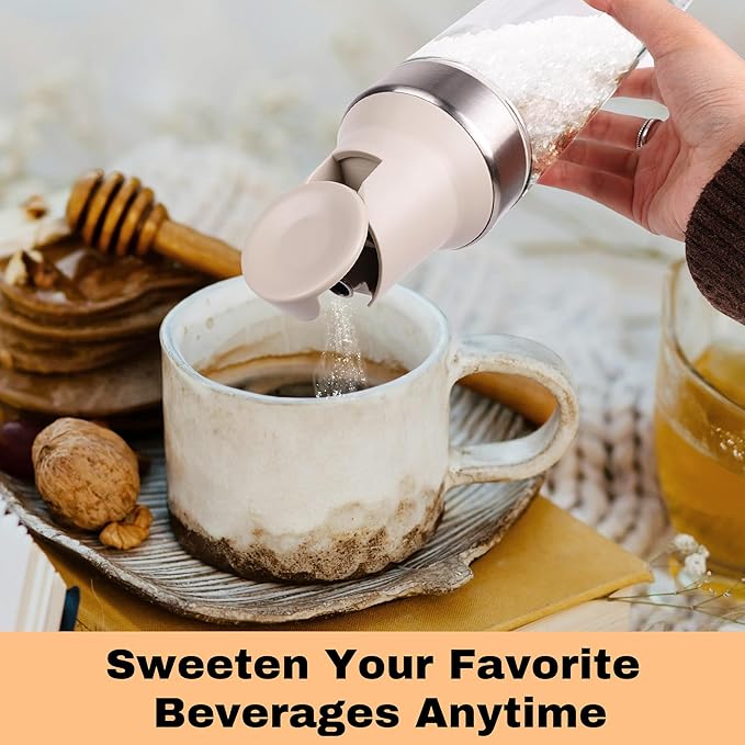 Sugar Dispenser with Pour Spout, 17 oz Glass Sugar Shaker Jar Creamer Dispenser Weighted Pourer for Coffee Bar, Tea & Baking, Sugar Container for Home Kitchen, White