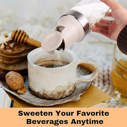Sugar Dispenser with Pour Spout, 17 oz Glass Sugar Shaker Jar Creamer Dispenser Weighted Pourer for Coffee Bar, Tea & Baking, Sugar Container for Home Kitchen, White