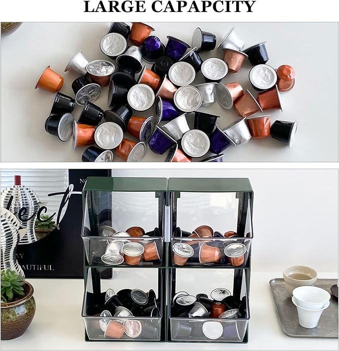 2 Pack Coffee Pod Organizer, Plastic Sugar and Creamer Holder for Coffee Bar, Coffee Station Accessories Storage for K Cups and Tea Bags, Home, Kitchen, Pantry, Office Use ( Green )