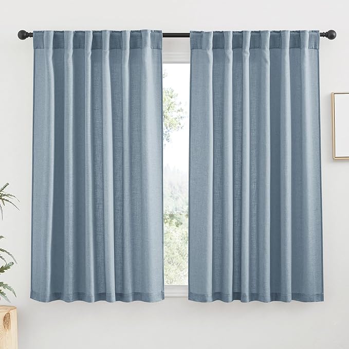 RYB HOME Semi Sheer Curtains 63 inch Length, Light Filtering Airy Privacy Window Decor Machine Washable for Living Room Bedroom Kids Room Kitchen, W 52 x L 63 inches, Dusty Blue, 2 Panels
