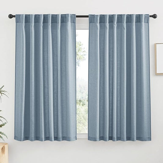 RYB HOME Semi Sheer Curtains 63 inch Length, Light Filtering Airy Privacy Window Decor Machine Washable for Living Room Bedroom Kids Room Kitchen, W 52 x L 63 inches, Dusty Blue, 2 Panels