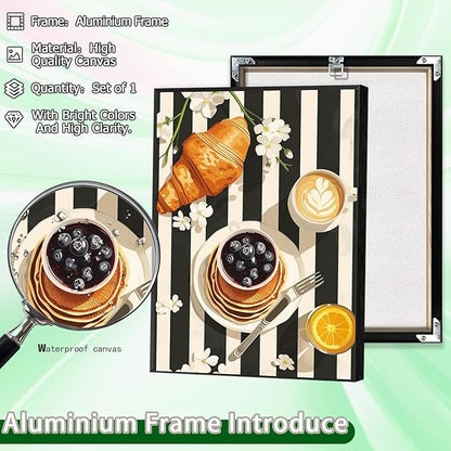 Vintage Black And White Kitchen Food Wall Art Funky Afternoon Tea Pastries Canvas Posters Colorful Cake Bread Oranges Prints Painting For Modern Dining Room Bakery Cafe Wall Decor 16x24in Framed
