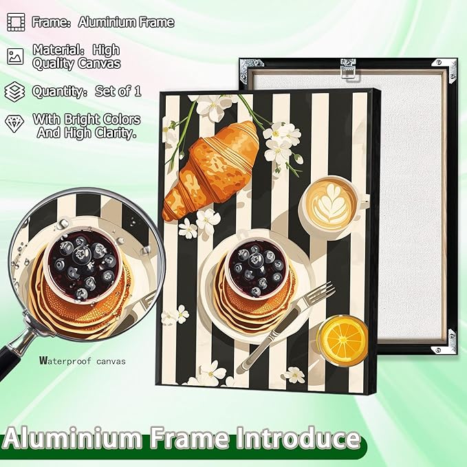 Vintage Black And White Kitchen Food Wall Art Funky Afternoon Tea Pastries Canvas Posters Colorful Cake Bread Oranges Prints Painting For Modern Dining Room Bakery Cafe Wall Decor 12x16in Framed