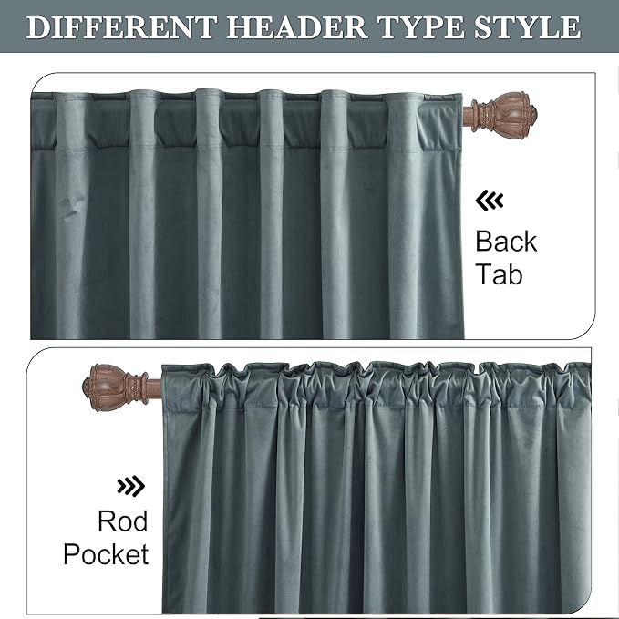 RYB HOME Dusty Blue Velvet Drapes for Baby Boy Bedroom, Thermal Insulated, Light Blocking, Floor-Length Back Tab Velvet Curtains for Modern Home Decor, 52" W x L102 L, 2 Panels Set