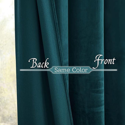 RYB HOME Teal Velvet Curtains 92 inches, Back Tab Soft Fabric Room Darkening Thermal Insulated Luxurious Home Decor Curtains for Living Room Bedroom, W 52" x L 92", 2 Panels Set