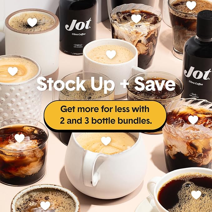 Jot Coffee Concentrate (Gift Set) High Caffeine Cold Brew Coffee Concentrate Liquid for Iced Coffees, Instant Espresso, Hot or Cold Instant Coffees - Makes 14 Cups, 150mg Caffeine/Tbsp, Sugar Free