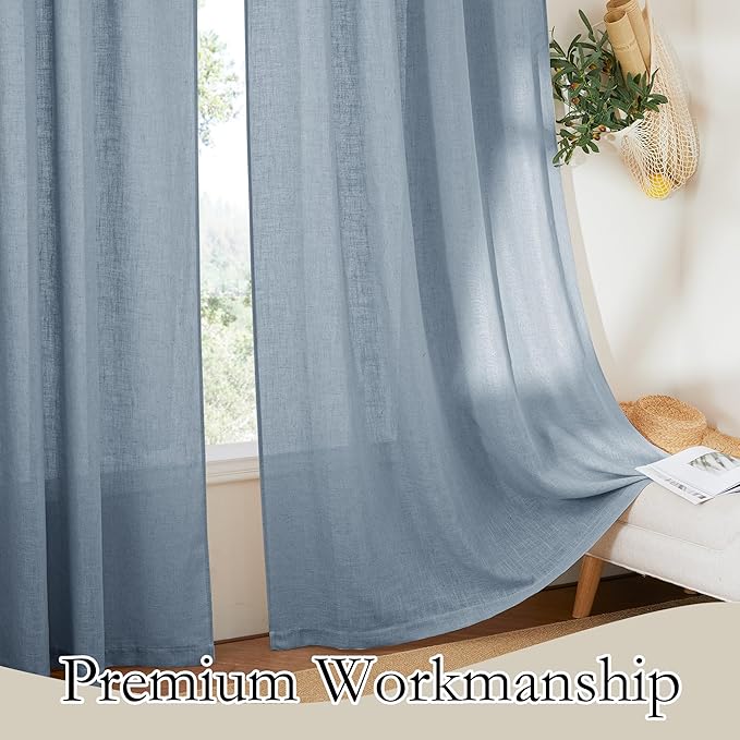 RYB HOME Semi Sheer Curtains 63 inch Length, Light Filtering Airy Privacy Window Decor Machine Washable for Living Room Bedroom Kids Room Kitchen, W 52 x L 63 inches, Dusty Blue, 2 Panels