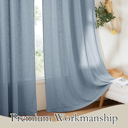 RYB HOME Semi Sheer Curtains 63 inch Length, Light Filtering Airy Privacy Window Decor Machine Washable for Living Room Bedroom Kids Room Kitchen, W 52 x L 63 inches, Dusty Blue, 2 Panels