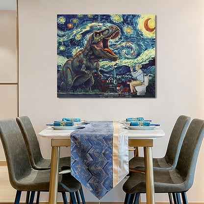 Dinosaur Bathroom Wall Art Starry Night Funny Bathroom Pictures Wall Decor Dinosaur Canvas Painting Print Home Modern Artwork Decorations Framed for Bathroom Living Room Bedroom Office 24 x 20 inch