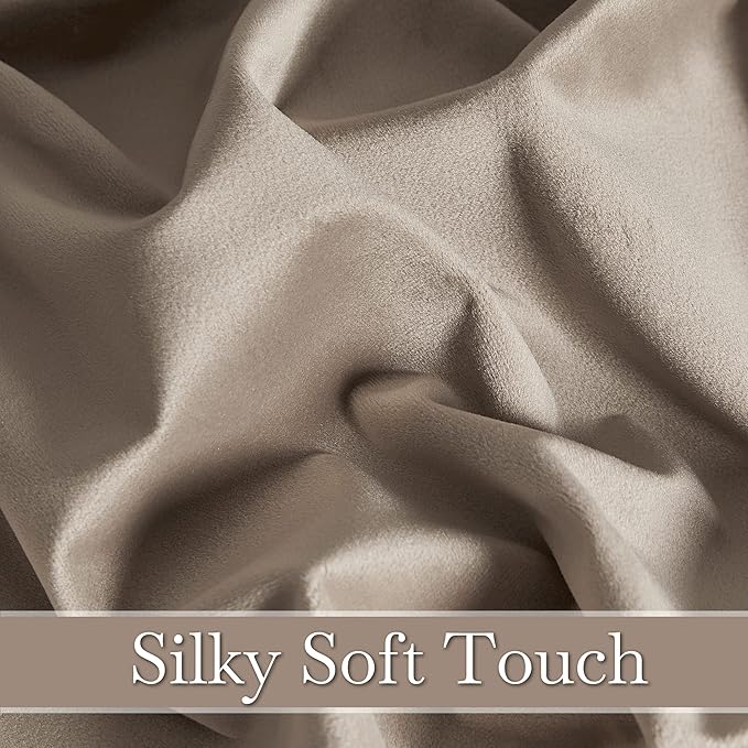 RYB HOME Taupe Velvet Curtains 102 inches, Back Tab Soft Fabric Room Darkening Thermal Insulated Luxurious Home Decor Curtains for Living Room Bedroom, W 52" x L 102", 2 Panels Set