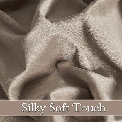 RYB HOME Taupe Velvet Curtains 102 inches, Back Tab Soft Fabric Room Darkening Thermal Insulated Luxurious Home Decor Curtains for Living Room Bedroom, W 52" x L 102", 2 Panels Set